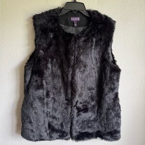 Long Tall Sally Black Faux Fur Vest Womens 10 Wool Blend Liner Chic Preppy